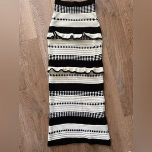 PrettyLittleThing Black & White Striped Ruffle Pencil Skirt